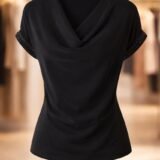 Black cowl neck blouse short sleeve elegant top
