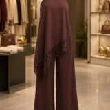 Elegant chocolate brown lace detail halter wide-leg jumpsuit for women by Paulz House