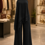 Elegant black lace detail halter wide-leg jumpsuit for women by Paulz House