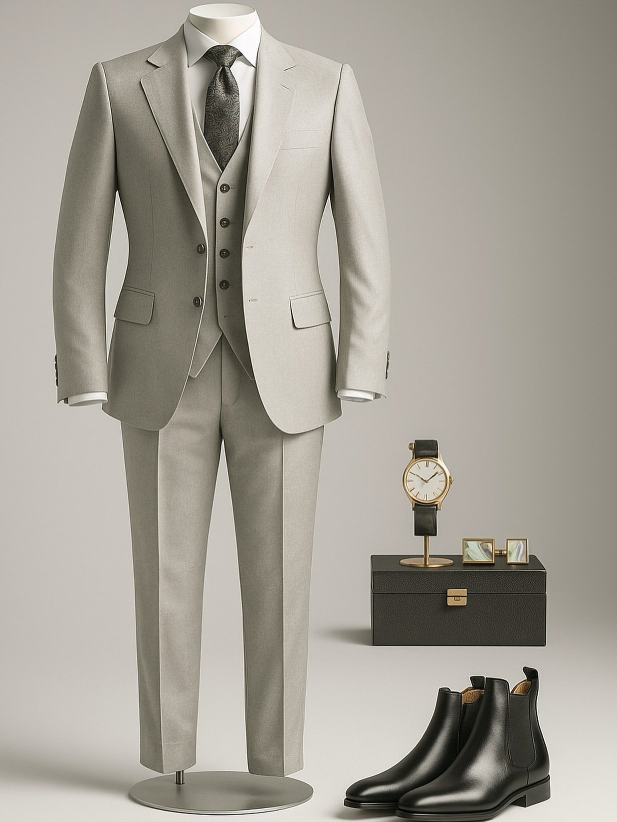Men's Light Grey Three-Piece Tailored Suit