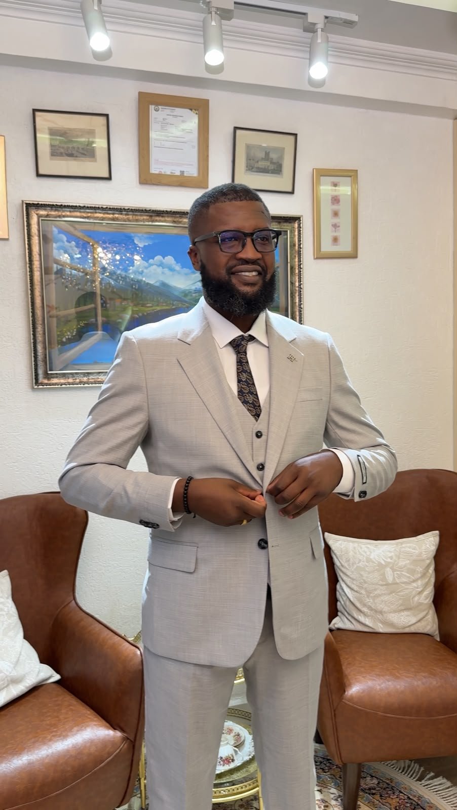 Men's Light Grey Three-Piece Tailored Suit