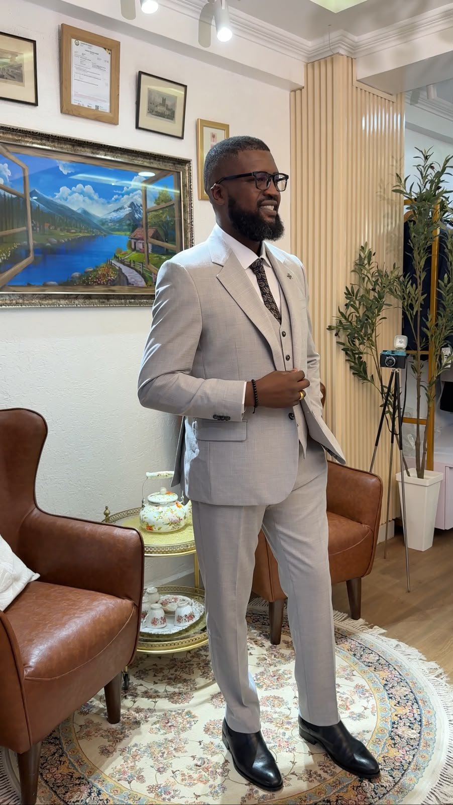 Men's Light Grey Three-Piece Tailored Suit