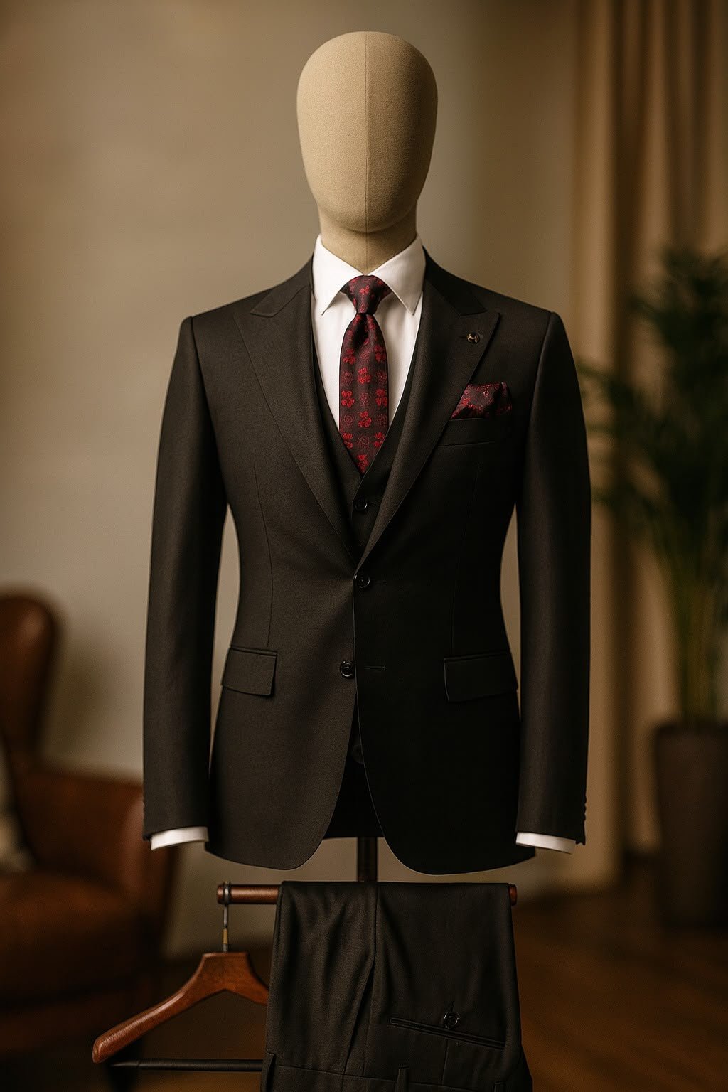 Men's Black Three-Piece Tailored Suit