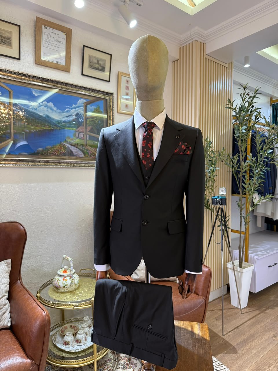 Men's Black Three-Piece Tailored Suit