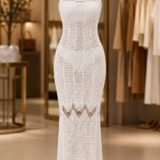 White knitted maxi cover up dress