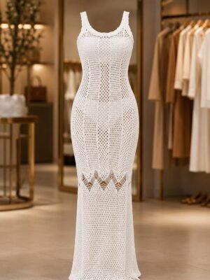 White knitted maxi cover up dress